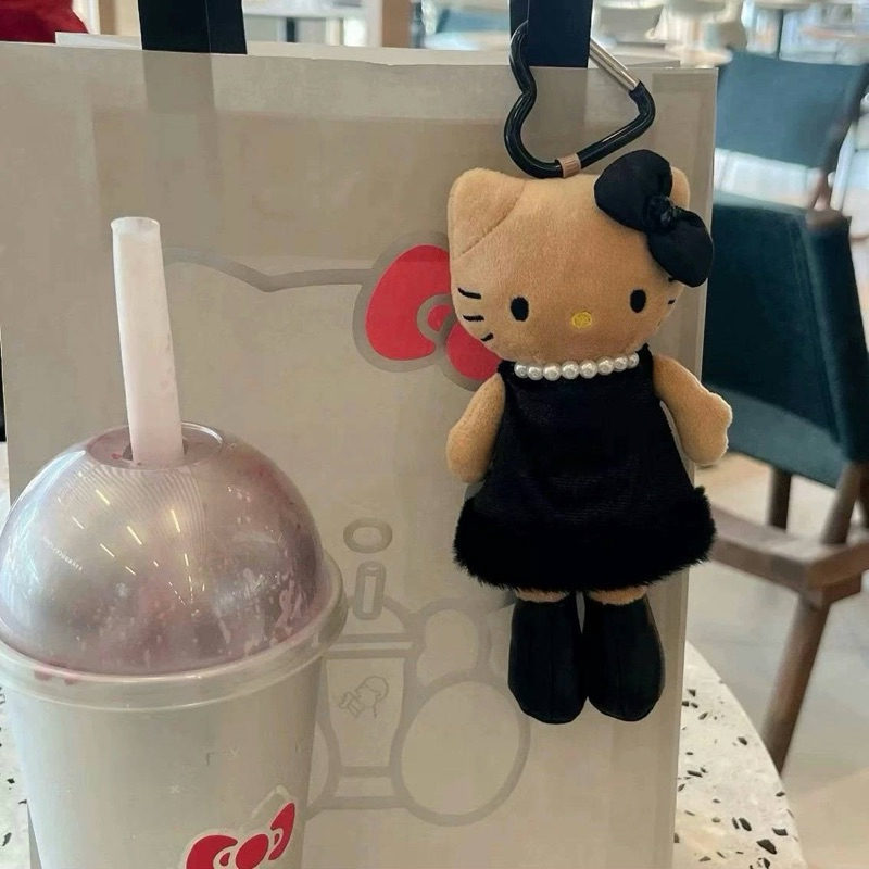 長腿hello kitty玩偶吊飾 白色波點洋裝黑皮 main image 1