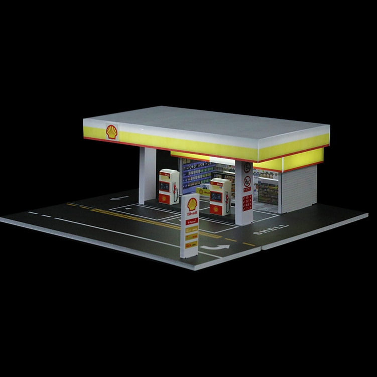 MoreArt 1:64 SHELL加油站場景 模型車展示 殼牌 GAS Station 小車背景 停車格 | 蝦皮購物