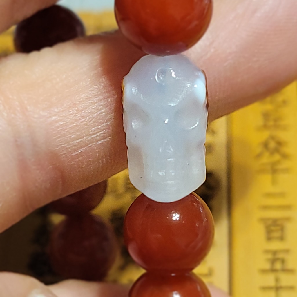 已過爐正品】限量發售屍陀林主擋陰債瑪瑙手串7A銀曜石白化至純天珠天珠