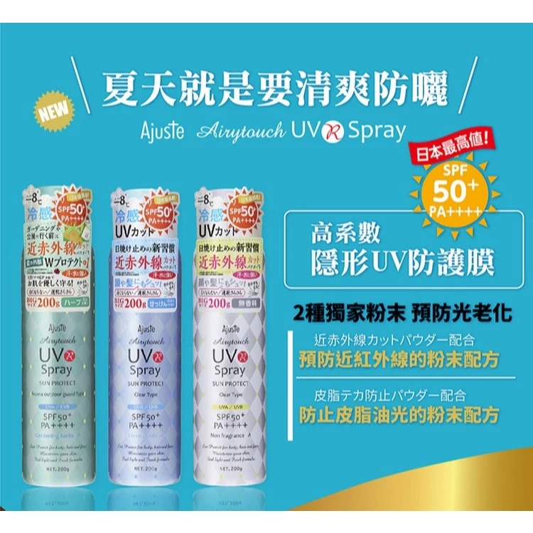 【夏日防護神隊友】Ajuste 高效防曬噴霧 200g：降溫、抗 UV、防蚊三效合一的超大容量首選