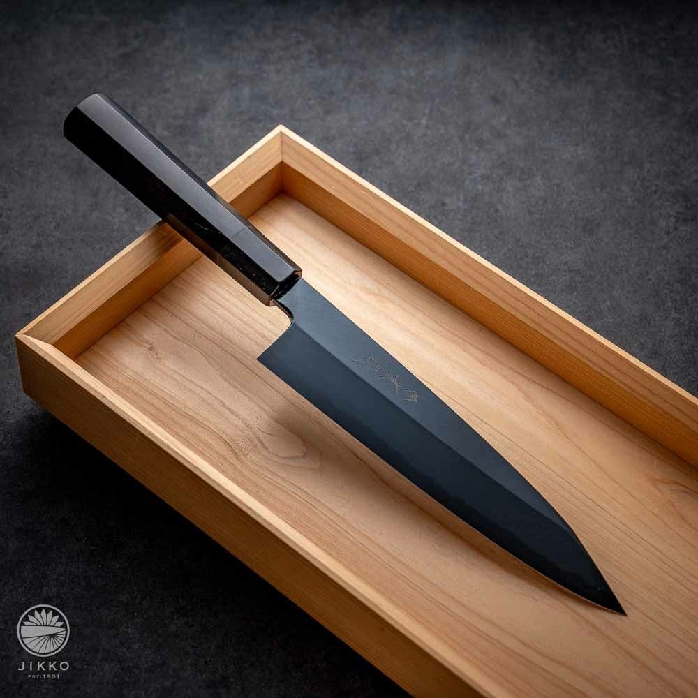 日本TIX】實光刃物銀座系列白鋼染黑片刃萬用牛刀210mm 黑水牛黑檀柄純