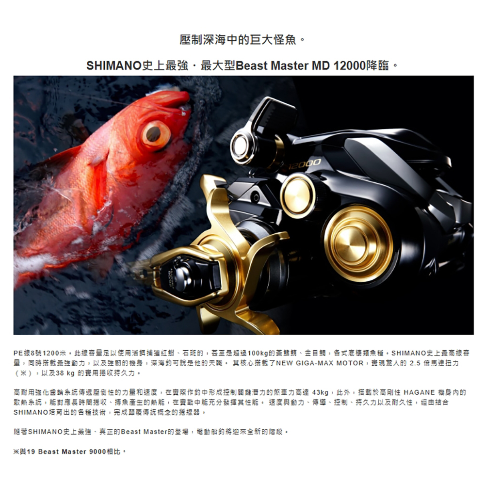 SHIMANO BEASTMASTER MD12000 電動捲線器23年款星期二釣具| 蝦皮購物