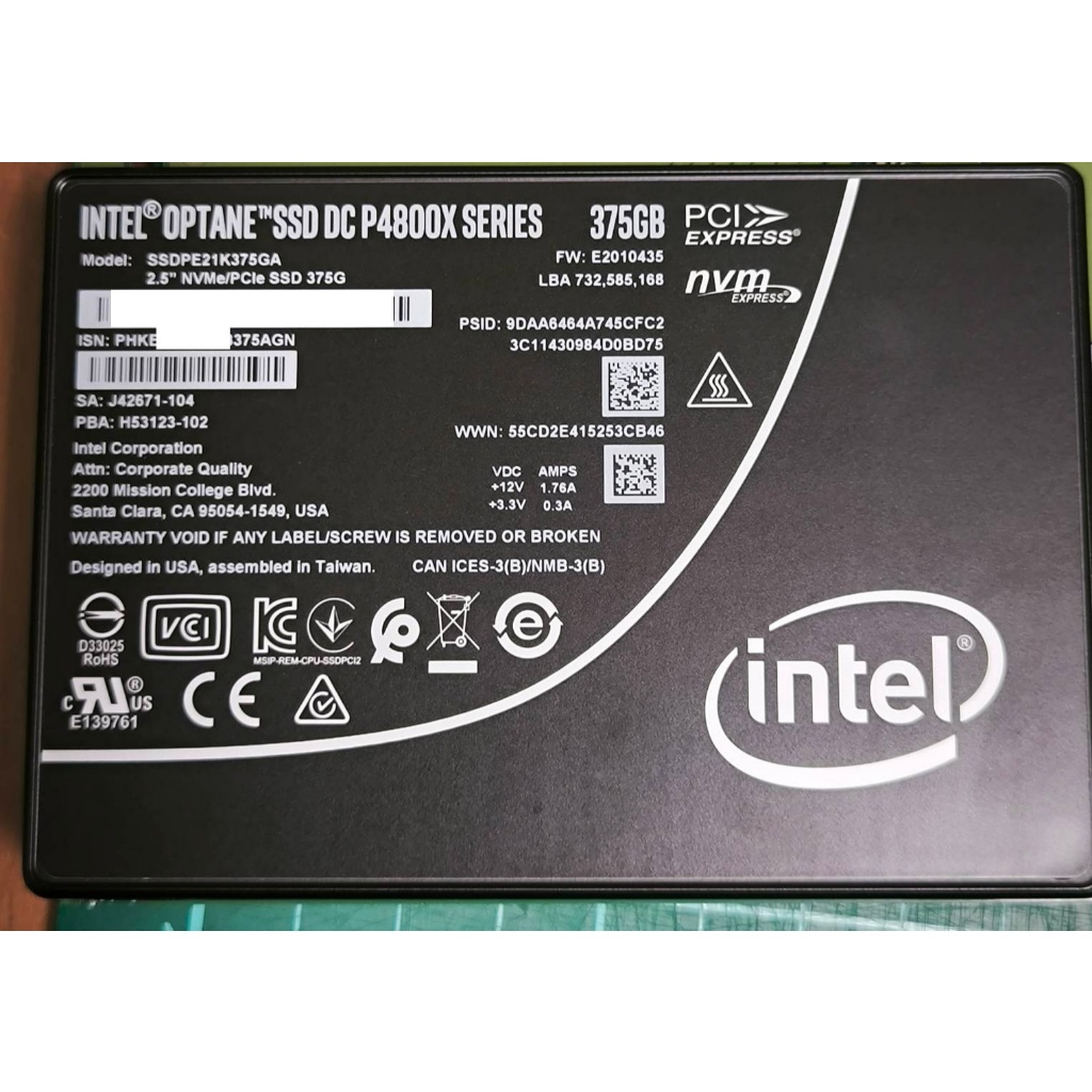 Intel Optane SSD P4800X 企業級傲騰375GB/1.5TB，3D-Xpoint，暴力4K