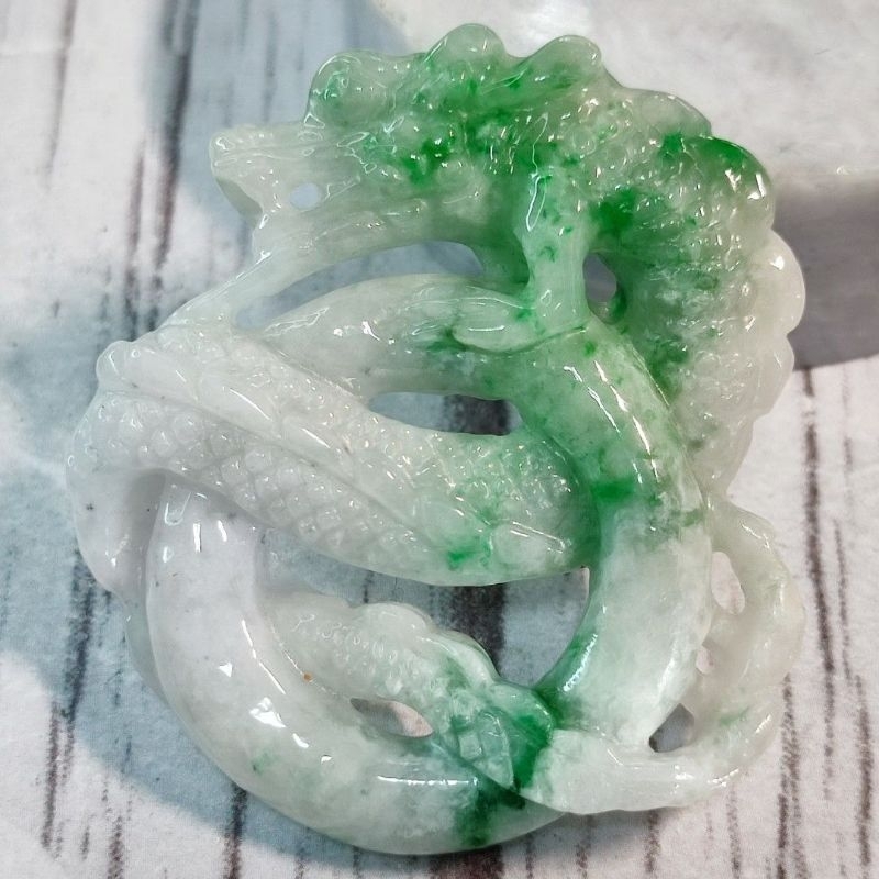 ?龍行天下?天然緬甸玉A貨翡翠冰淡底色裸空精雕龍蟠龍龍牌現貨特價 
