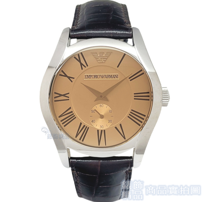 EMPORIO ARMANI亞曼尼 AR0645手錶 經典 香檳金面 小秒針 深棕色壓紋皮帶 石英錶 男錶【澄緻精品】 | 蝦皮購物