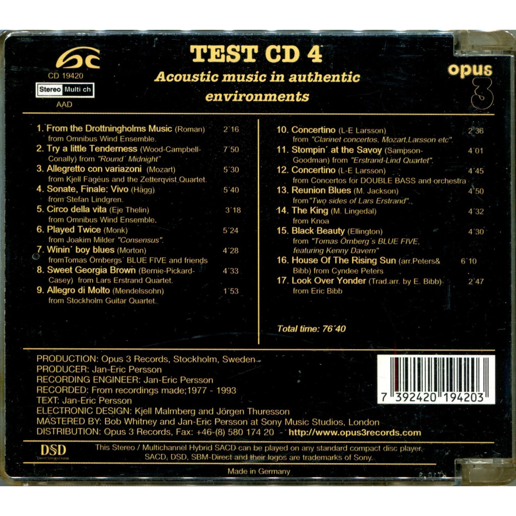 Test CD 4 Depth of Image-Timbre-Dynamics SACD OPUS 3 發燒片 | 蝦皮購物