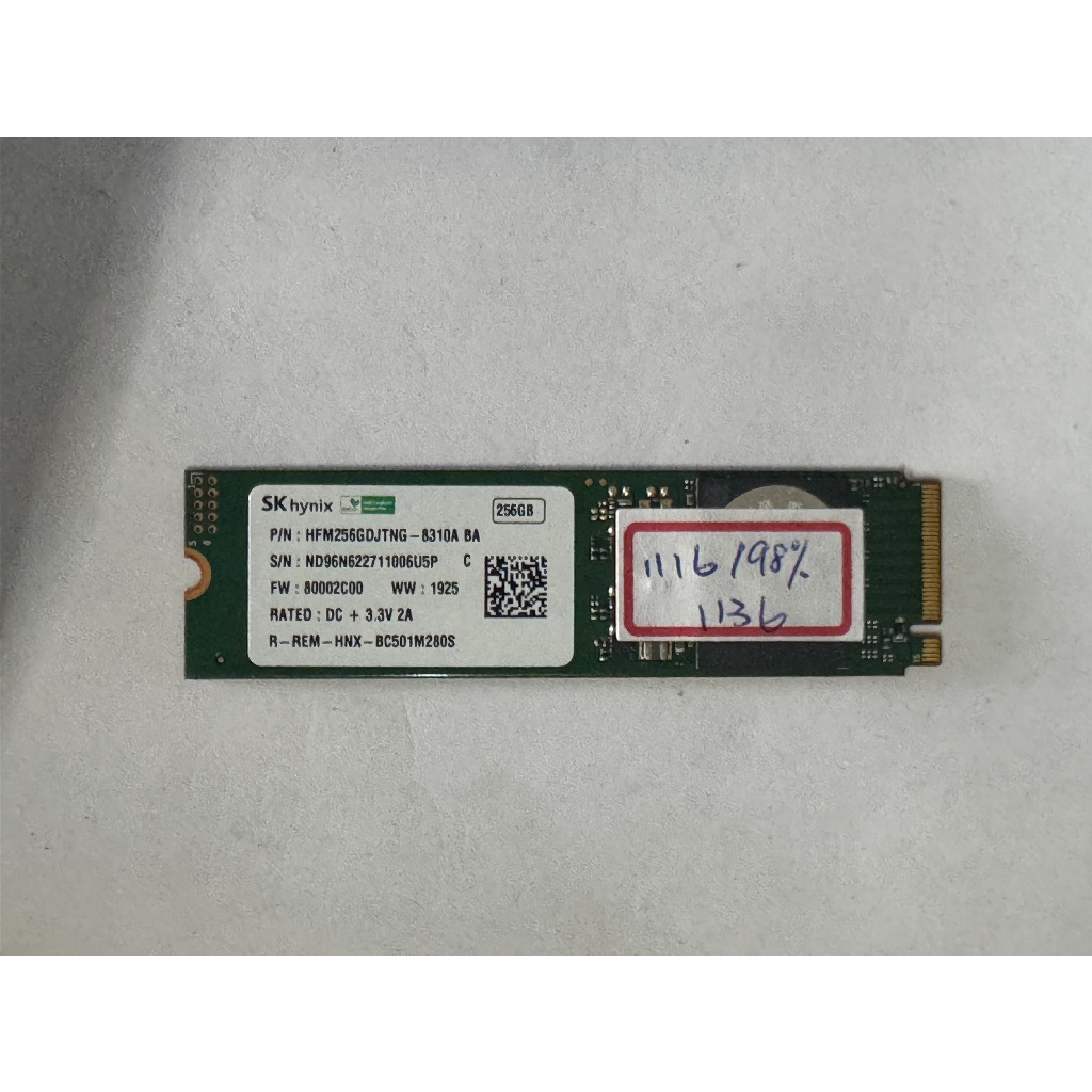 海力士SK hynix HFM256GDJTNG-8310A BA 98%/1116/1136 256G SSD | 蝦皮購物