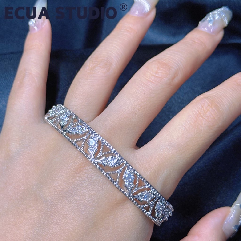 ECUA STUDIO｜銅鍍厚銀手鐲 葉子手鐲 鋯石手鐲 鏤空手鐲 重工手鐲 Z05 | 蝦皮購物