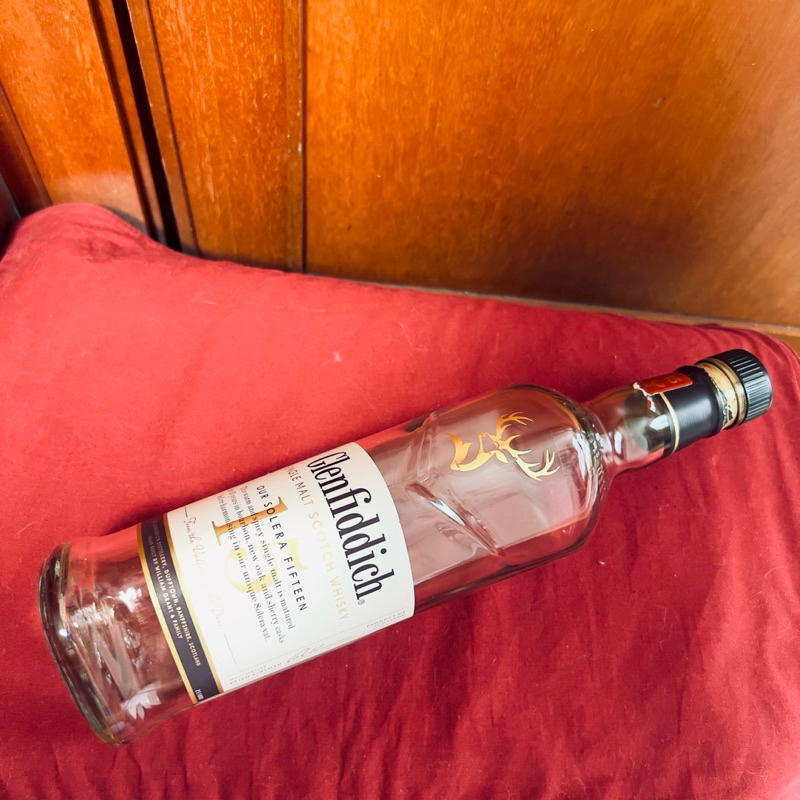 Glenfiddich 格蘭菲迪15年威士忌空酒瓶/多用途玻璃空瓶/空洋酒瓶/裝飾