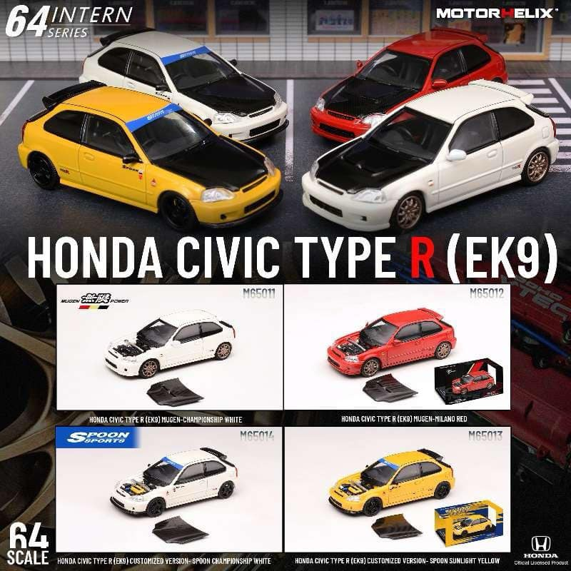 Motorhelix 1/64 本田 Honda Civic Type R EK9 喜美 磁吸引擎蓋 合金模型車 | 蝦皮購物