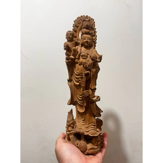 黃楊木精雕作品如意觀音 時代 古黄楊木如意 中国古玩 ③