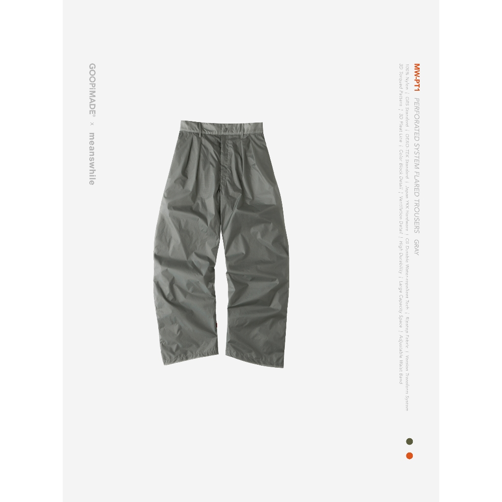 GOOPiMADE x meanswhile MW-PT1 PerforatedSystemFlaredTrousers