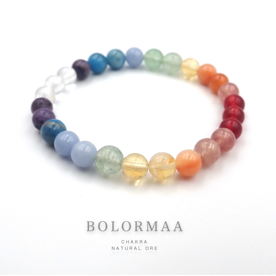 博洛馬 BOLORMAA『全脈輪調和』彩虹｜紅瑪瑙_草莓晶_綠草莓晶_天使石_藍磷灰石_蘇螢石_白水晶 | 蝦皮購物