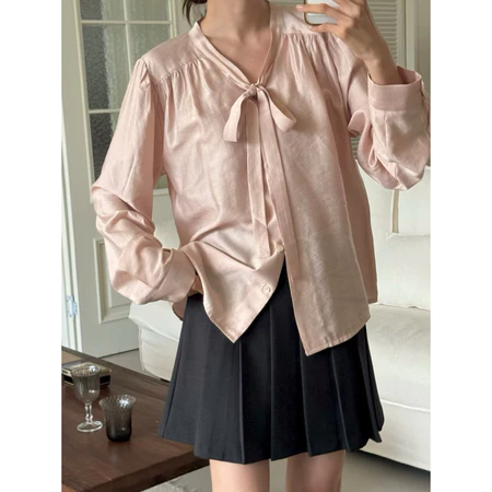 🇰🇷Oct05/ 歐膩推薦✨可鹽可甜綁帶光澤感長袖上衣