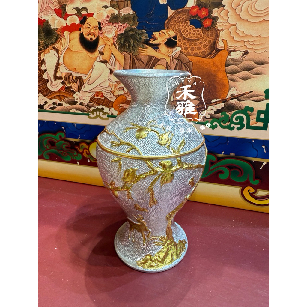 禾雅］錫花瓶錫梅花（高12公分），金花，5朵花金花，13朵金花，錫花瓶