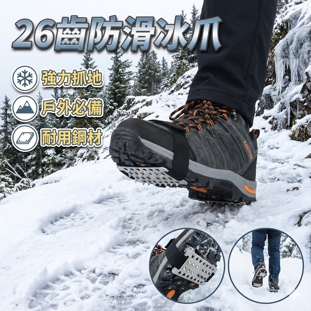 【快速出貨】26齒冰爪｜雪地防滑鞋套｜冰面防滑｜登山健行｜冬季防滑裝備｜鞋底冰爪 | 蝦皮購物