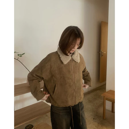 🇰🇷Jan03/ 自留款！季末✨絨面質感焦糖毛毛領外套