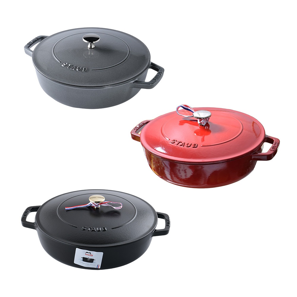 Staub 琺瑯鑄鐵鍋淺燉鍋24cm 28cm 水滴鍋鑄鐵鍋湯鍋火鍋(電磁爐IH爐
