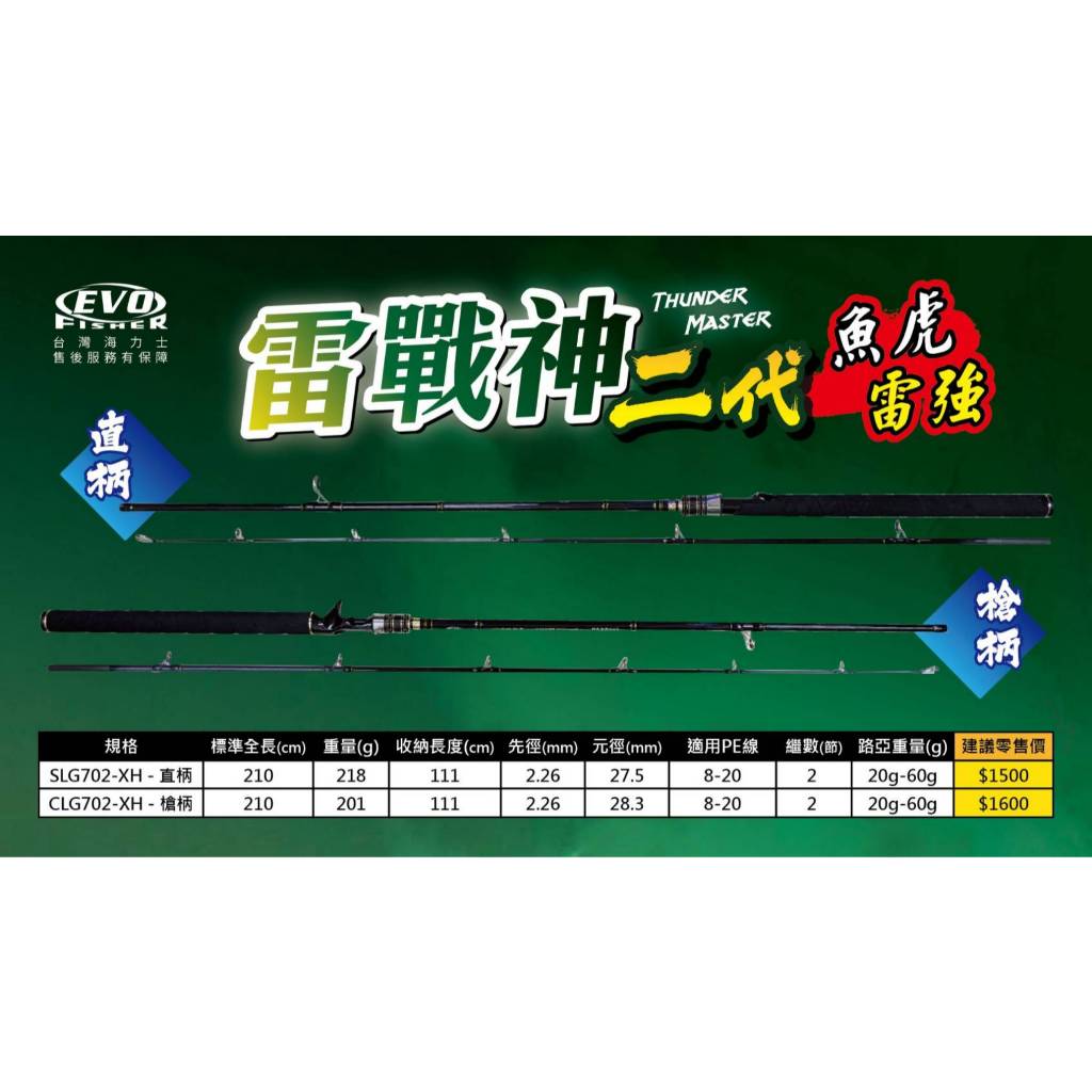 鄭哥釣具】EVO 海力士雷戰神二代7尺雷強竿702XH 直柄槍柄路亞竿淡水路