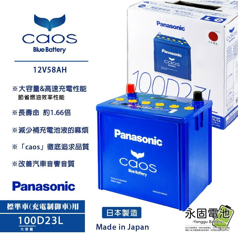 2024年製 100D23L CAOS （OEM） 標準車用 Panasonic 國際牌100D23L CAOS(充電制御電瓶銀合金免保養JP日本製造