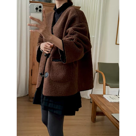 🇰🇷Nov10/ 泰迪🐻撞色毛毛外套