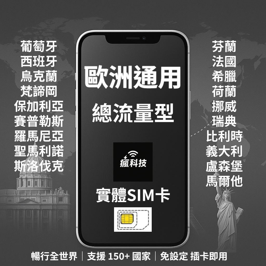 瘋科技【全球旅遊上網wifi租借 / esim / 實體sim卡】歐洲19國上網 實體SIM卡 瑞典 挪威 荷蘭 希臘 | 蝦皮購物