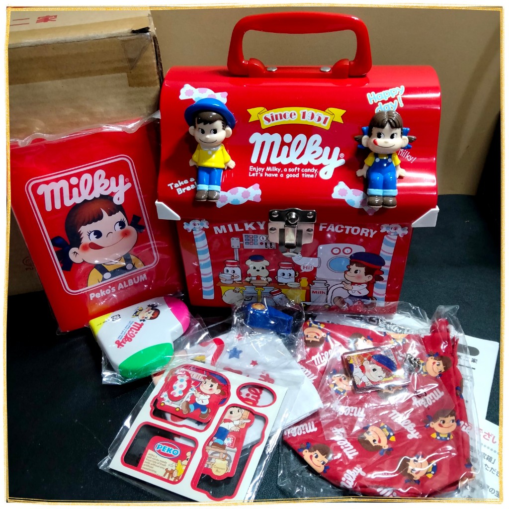 日本帶回早期正版絕版現貨-全新已拆封-不二家PEKO牛奶妹MILKY秘密的寶箱-立體公仔人形鐵盒可提-含原內容物未拆封 | 蝦皮購物