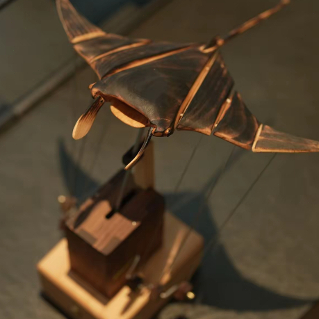 手工定制🪵展翅魔鬼魚機械擺件榉木+黑胡桃木齒輪組木製工藝收藏品手工