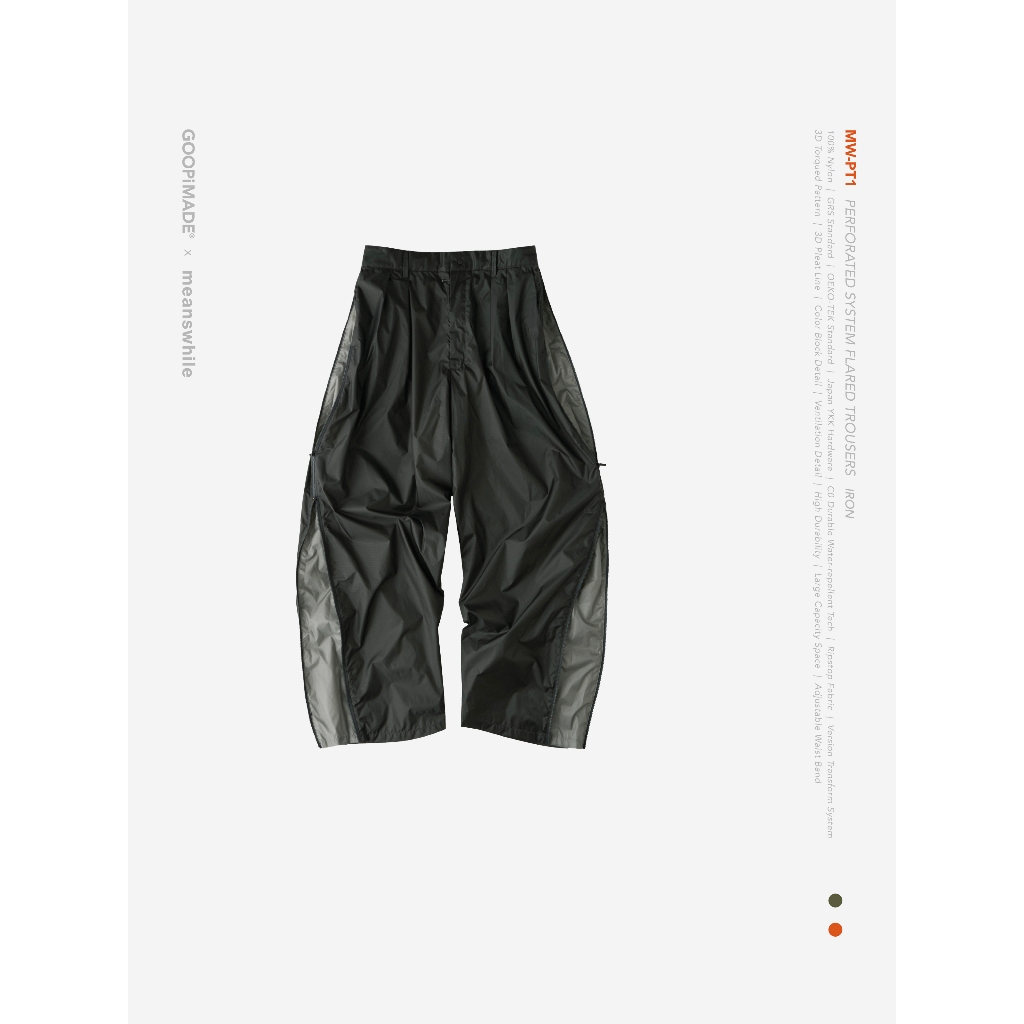 GOOPiMADE x meanswhile MW-PT1 PerforatedSystemFlaredTrousers