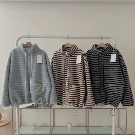 🇰🇷Nov03/ 條紋毛毛立領抽繩外套
