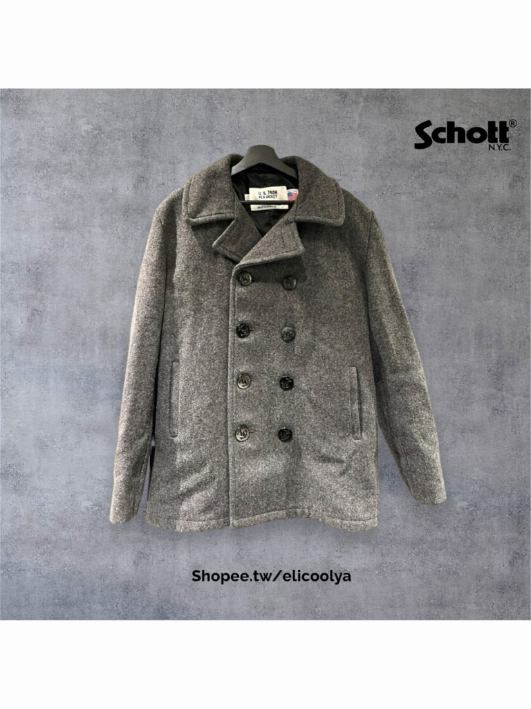 美國製Schott NYC 日本別注款753US 740N Pea Coat 海軍大衣海軍藍/鐵灰