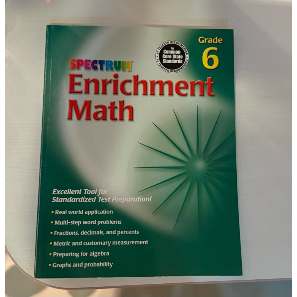 Spectrum Enrichment Math Grade 6 美國原版數學加強練習本六年級 數學應用題 分數小數代數 | 蝦皮購物