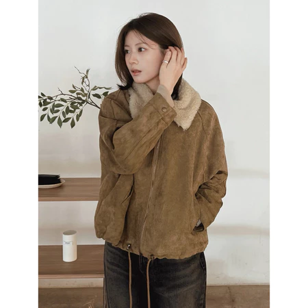 🇰🇷Jan03/ 自留款!季末✨絨面質感焦糖毛毛領外套