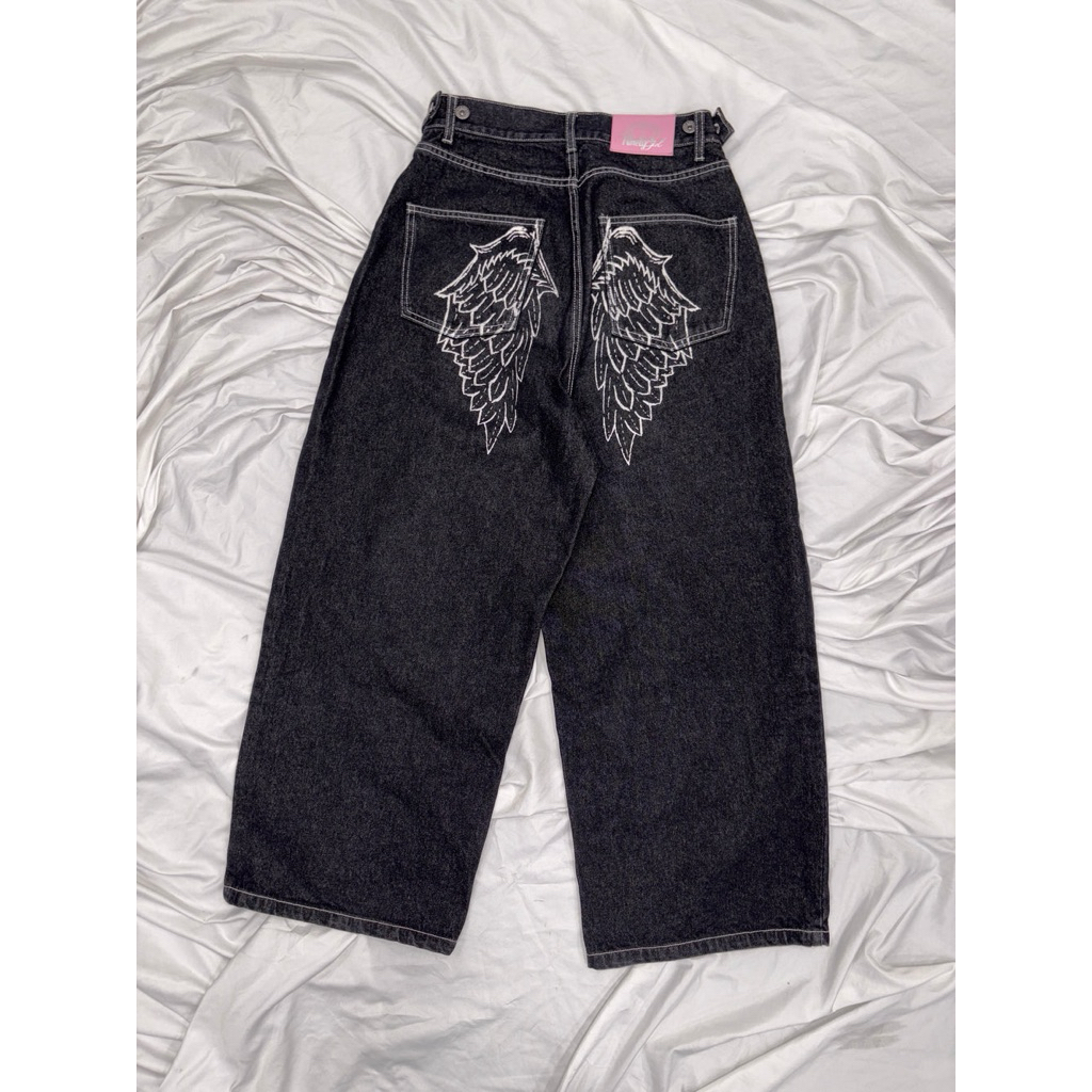 完売品 9090 Feather logo Buggy Denim Pants 9090 girl Feather logo Studs Buggy Denim Pants | 蝦皮購物