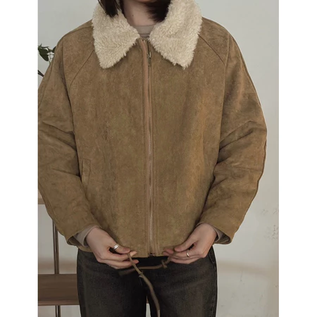 🇰🇷Jan03/ 自留款！季末✨絨面質感焦糖毛毛領外套