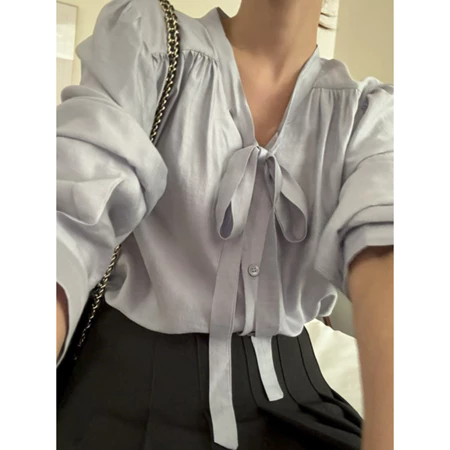 🇰🇷Oct05/ 歐膩推薦✨可鹽可甜綁帶光澤感長袖上衣