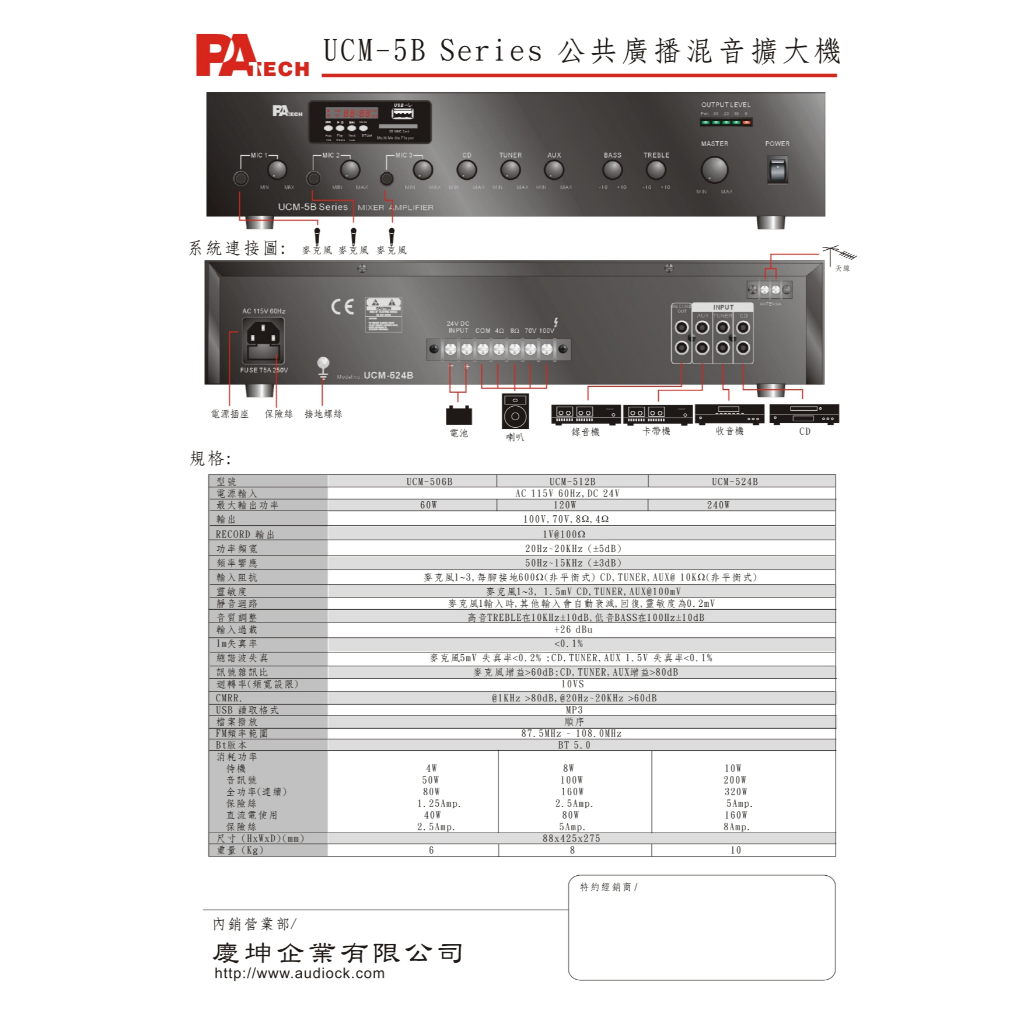 【安易購】PA Tech UCM-524B UCM524B 公共廣播麥克風混音機 | 蝦皮購物