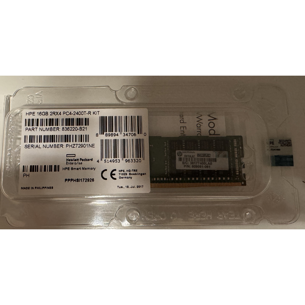 現貨秒出】HPE 原廠盒裝#三星16GB 2Rx4 DDR4-2400 Registered ECC
