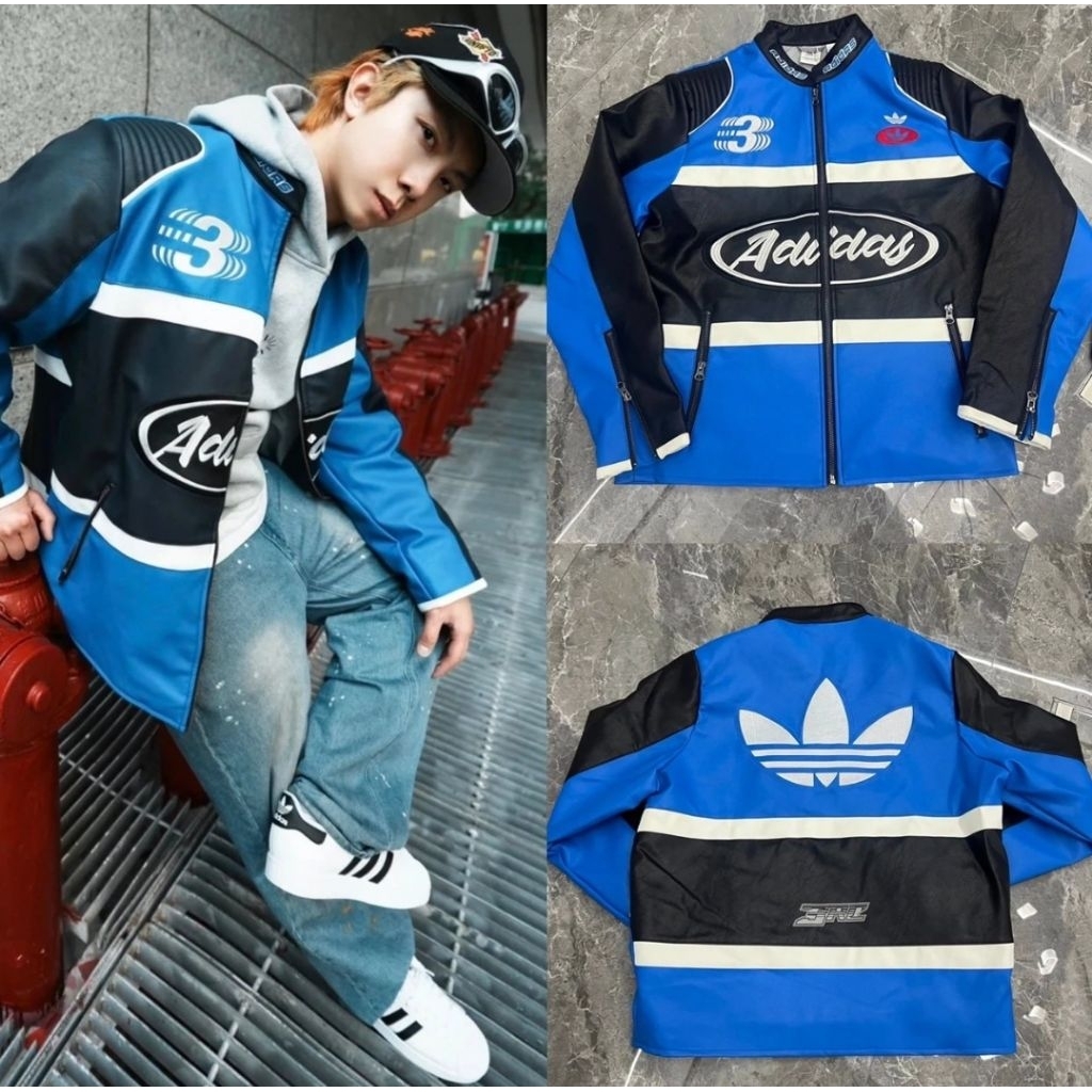 Adidas代購 SS25 RAC PLTR JKT M 朴宰范同款 經典Logo皮革撞色拼接夹克 賽車外套JM8032 | 蝦皮購物