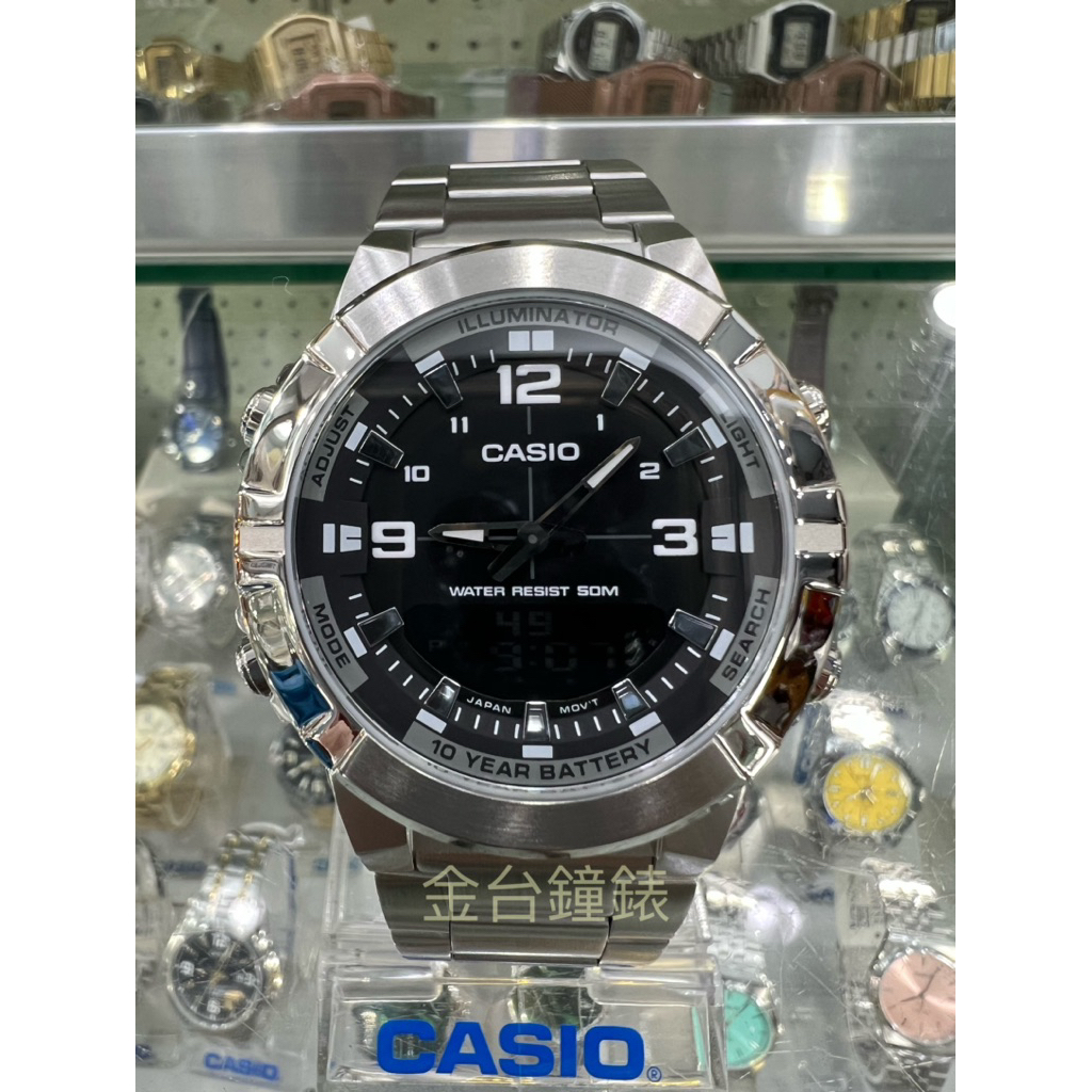 【金台鐘錶】CASIO卡西歐 AMW-870D-1A 指針數位雙顯系列 10年電力 不鏽鋼 防水50米 3組每日鬧鈴 | 蝦皮購物