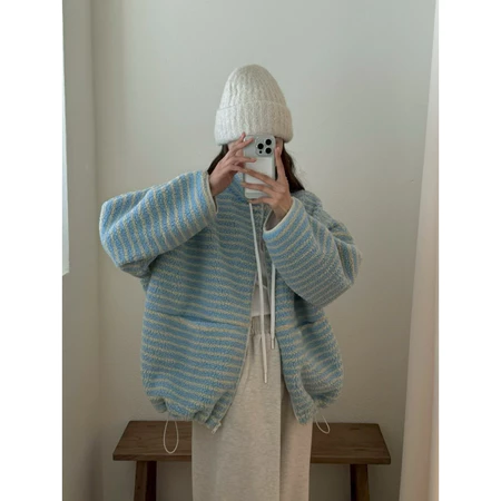 🇰🇷Nov03/ 條紋毛毛立領抽繩外套