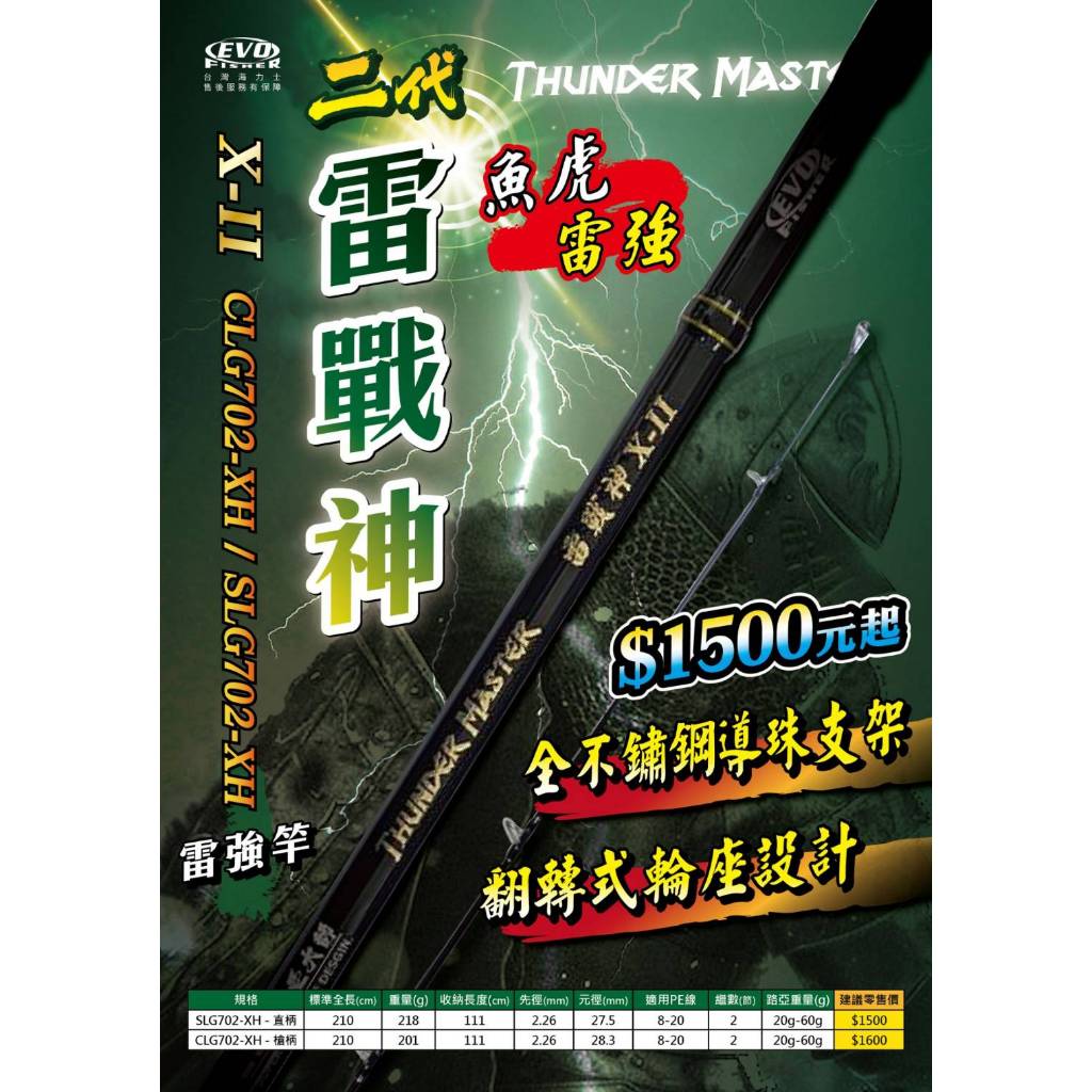 鄭哥釣具】EVO 海力士雷戰神二代7尺雷強竿702XH 直柄槍柄路亞竿淡水路