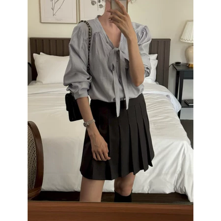 🇰🇷Oct05/ 歐膩推薦✨可鹽可甜綁帶光澤感長袖上衣