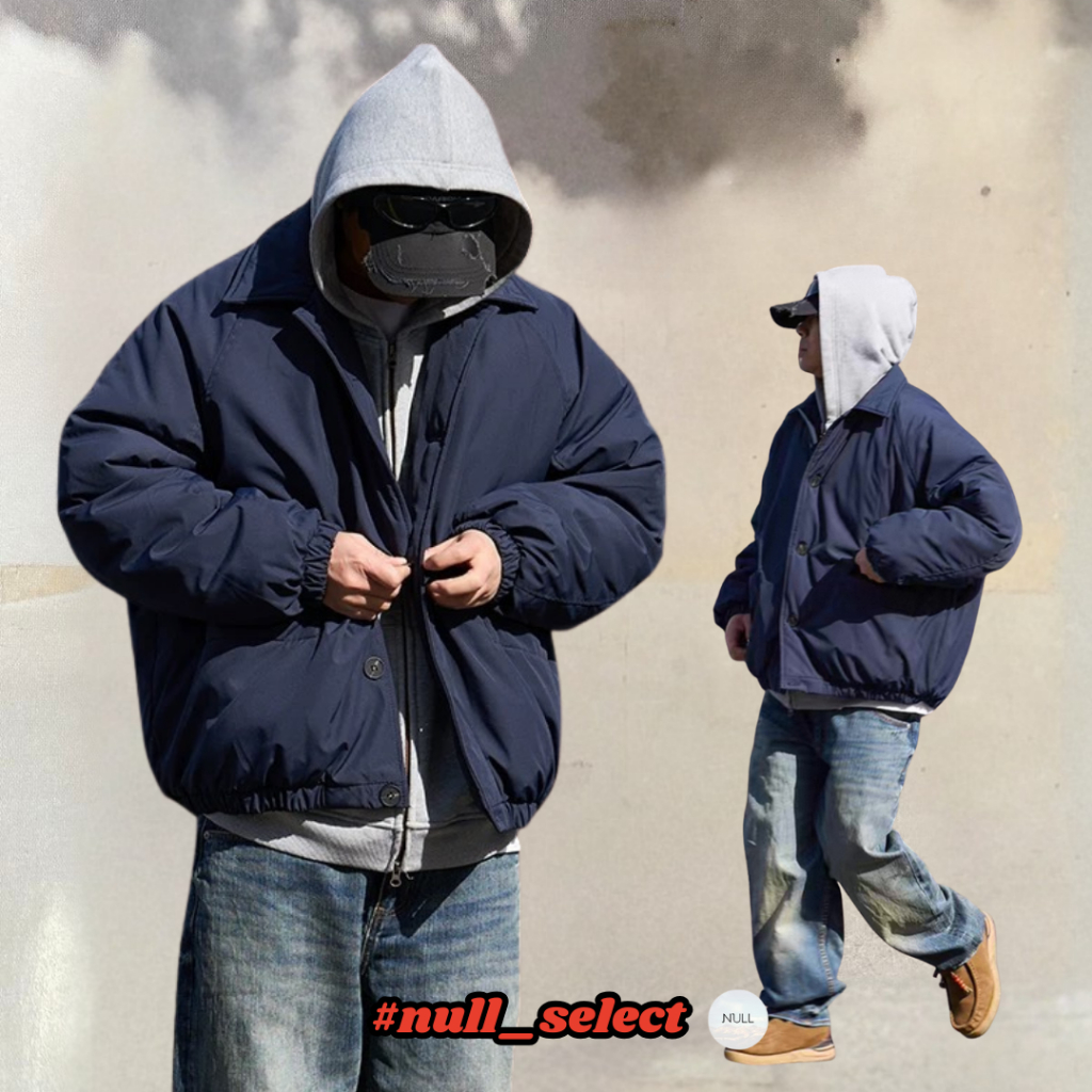 【NULL】日系翻領鋪棉外套 落肩鬆身海軍藍色外套 保暖麵包外套 City Boy復古機能感 棉襖羽絨 冬季禦寒夾克 | 蝦皮購物