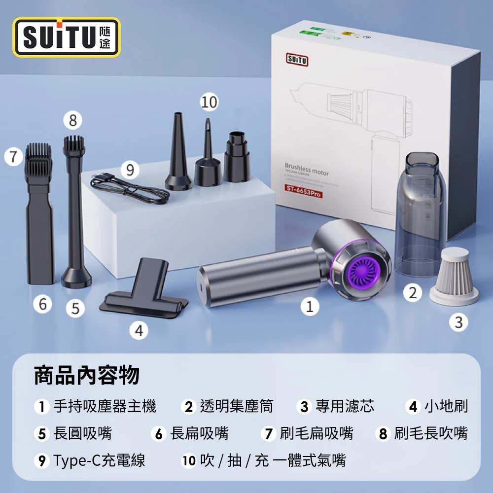 【2026 專業推薦】SUiTU 隨途 ST-6653Plus：颶風級 20000Pa 吸力、吹吸充抽四合一的車用神機