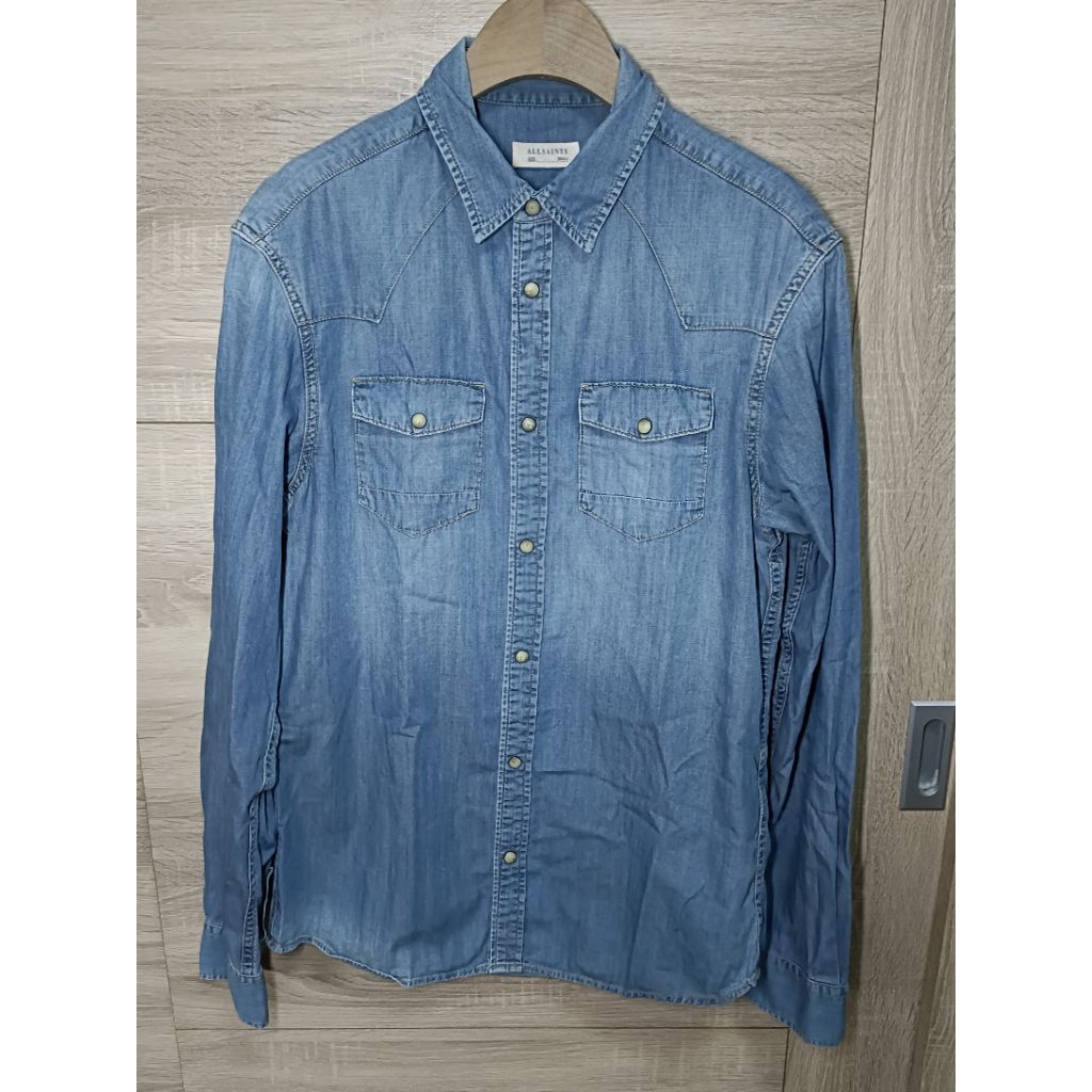 Allsaints 水洗 丹寧襯衫 牛仔襯衫 男S | 蝦皮購物