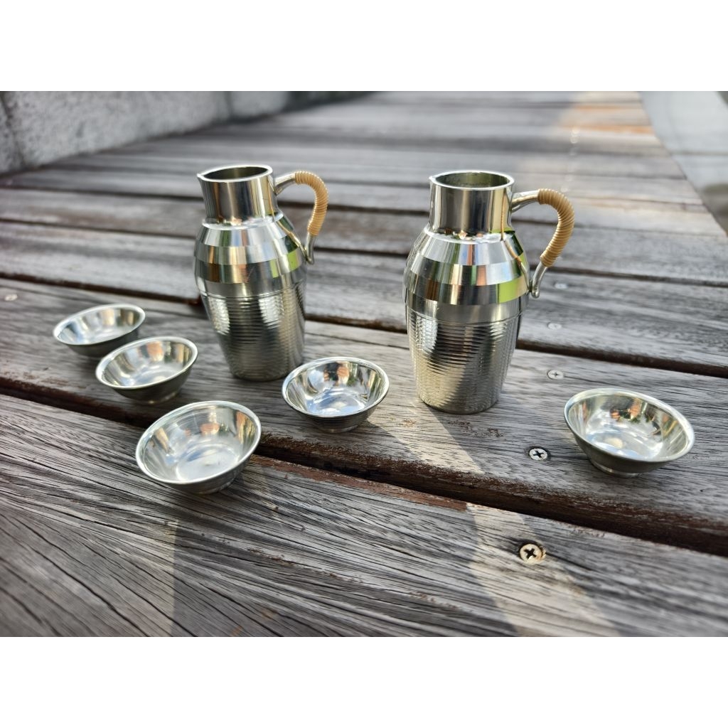 錫酒器酒杯酒壺日本錫工藝『錫半』造本錫德利酒器一組溫酒壺酒杯二壺五