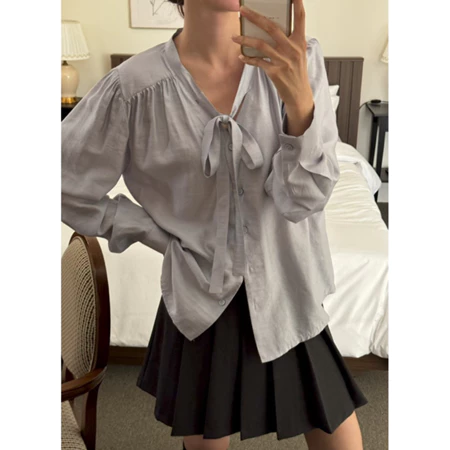 🇰🇷Oct05/ 歐膩推薦✨可鹽可甜綁帶光澤感長袖上衣