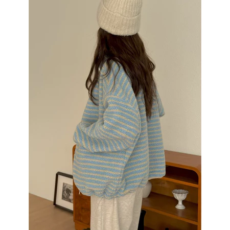 🇰🇷Nov03/ 條紋毛毛立領抽繩外套