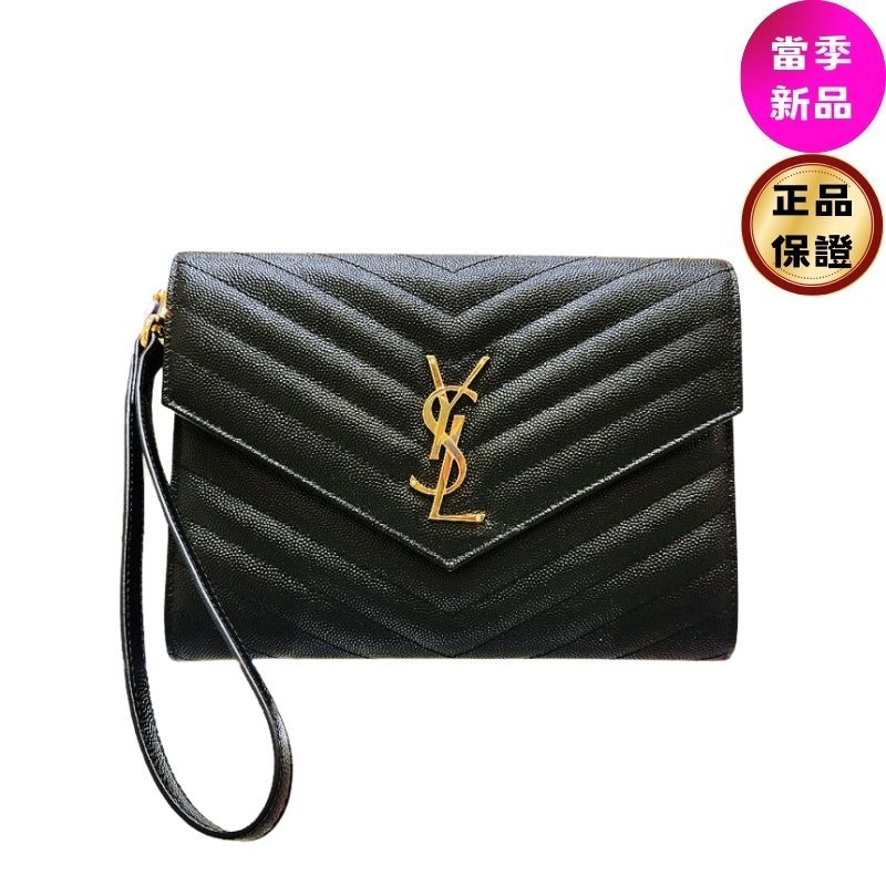 Saint laurent YSL 617662 CASSANDRE 絎縫粒面壓紋手拿包 黑色 | 蝦皮購物